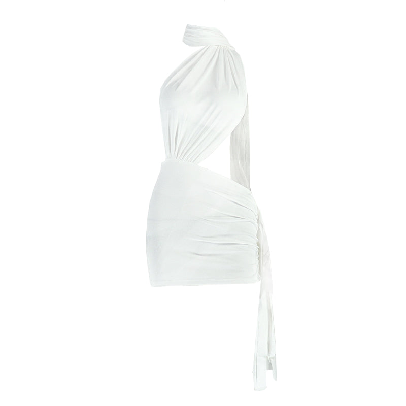 Irregular ruched halter backless mini dress  | Festival Outfits Women