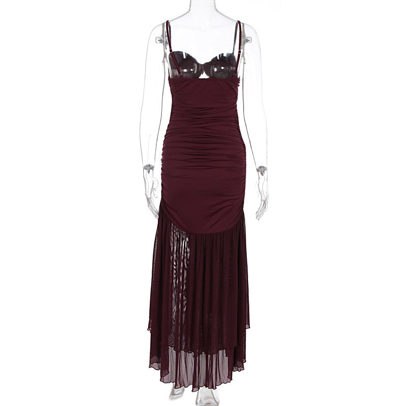Hollow out ruched slit v neck cami cut out maxi dress  | Festival Outfits Women