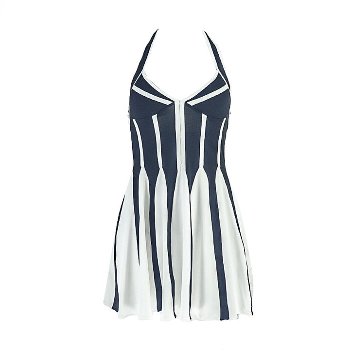 Halter self tie v neck contrast mini dress  | Festival Outfits Women