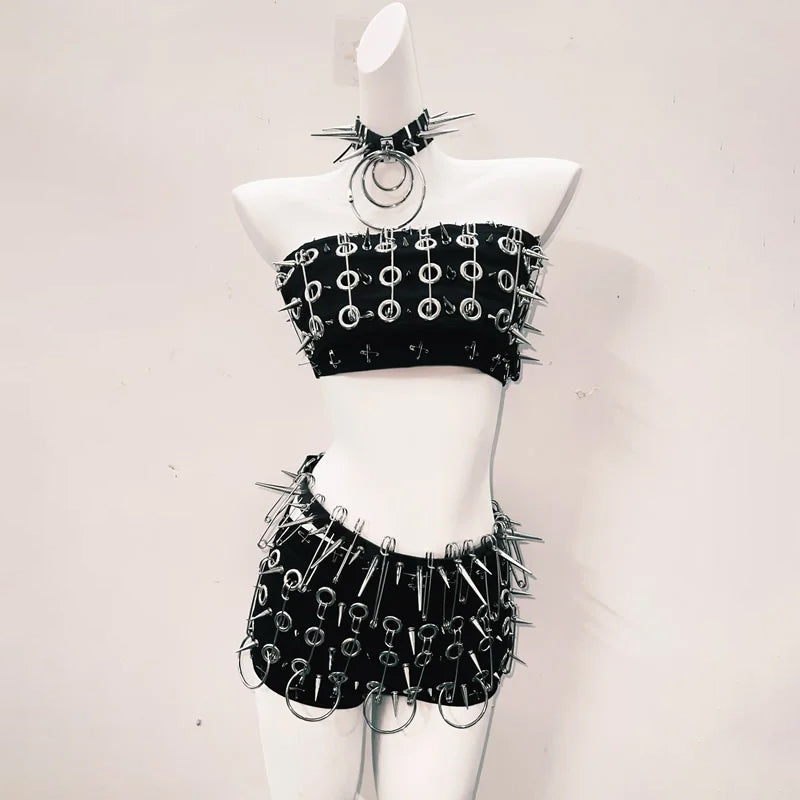 Rivet o ring hollow out short pant set  | Festival Outfits Women