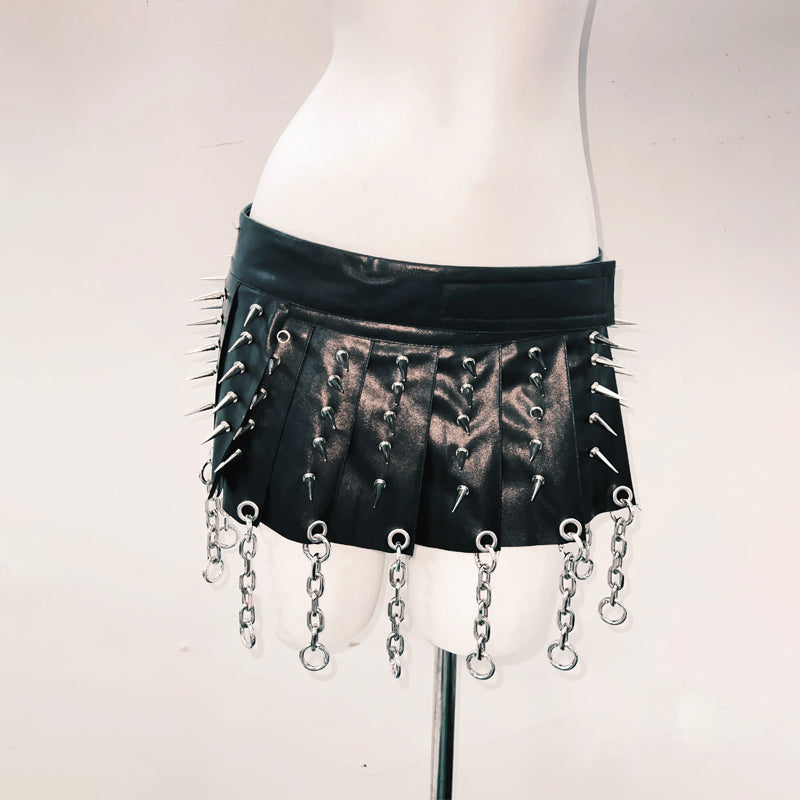 Rivet halter self tie pleated belt mini skirt set  | Festival Outfits Women