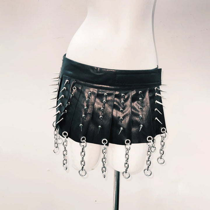 Rivet halter self tie pleated belt mini skirt set  | Festival Outfits Women