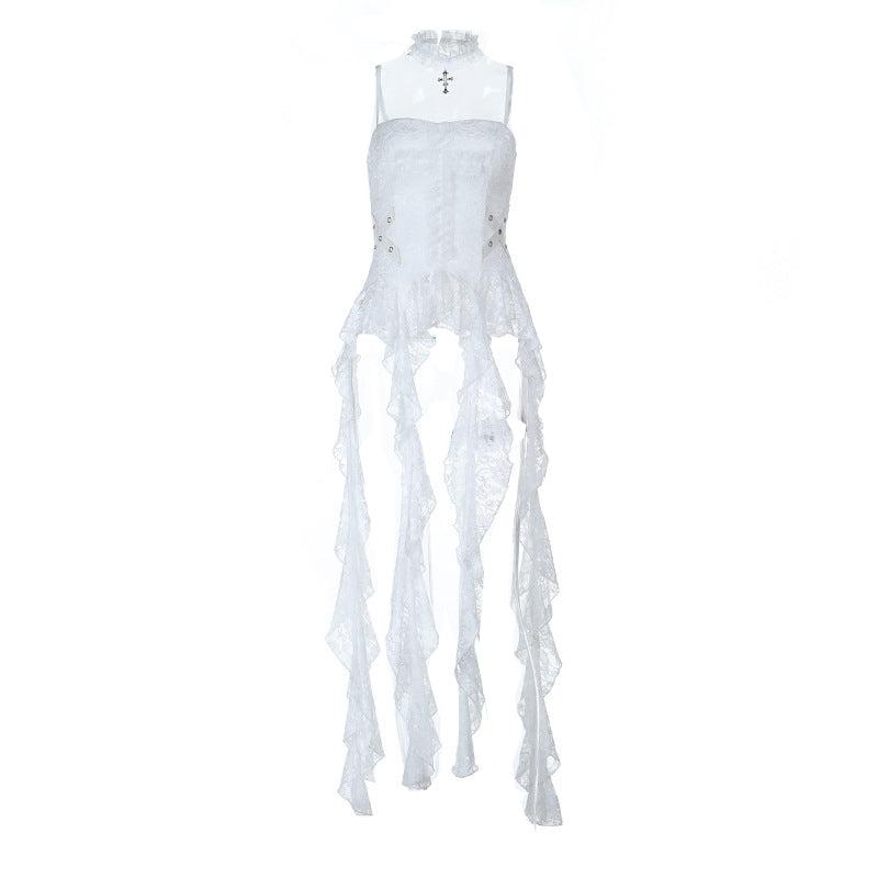 Cross pattern lace backless cami top  | Festival Outfits Women-final-sale