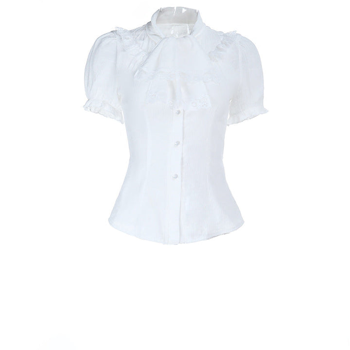 Puff sleeve lace hem button top  | Festival Outfits Women