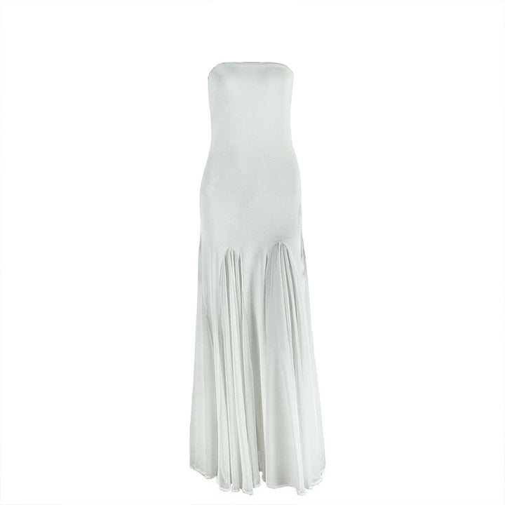 Mesh patchwork solid tube maxi dress  | Festival Outfits Women