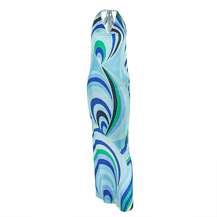 Halter contrast v neck backless maxi dress  | Festival Outfits Women