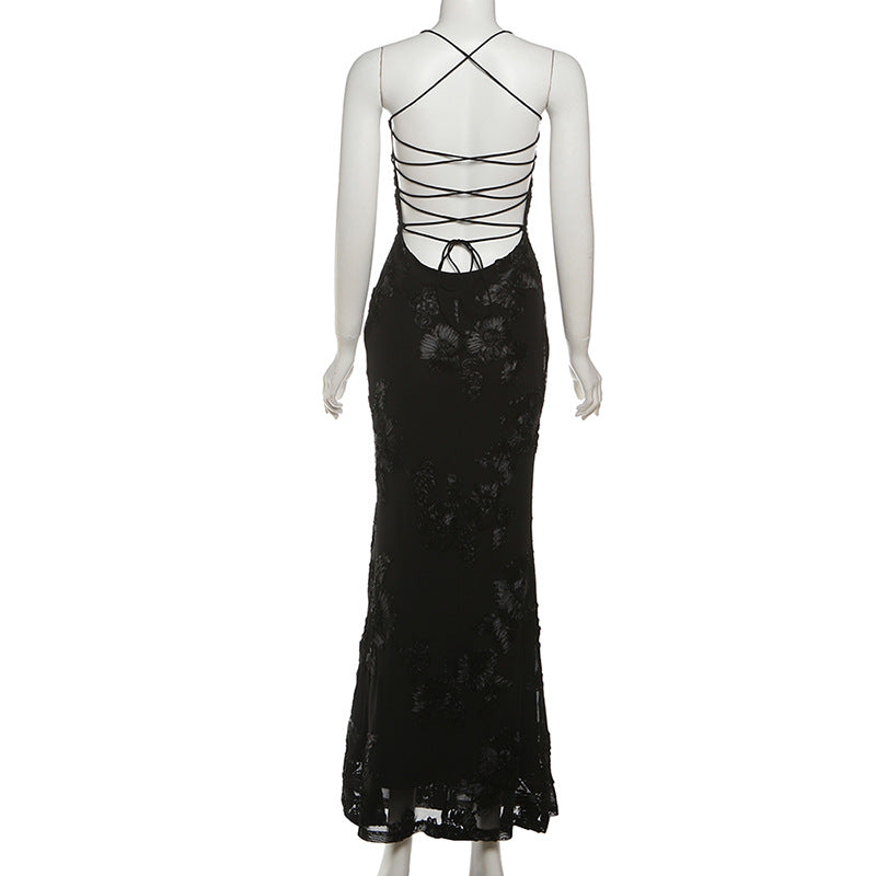 Cross back mesh spaghetti strap maxi dress  | Festival Outfits Women