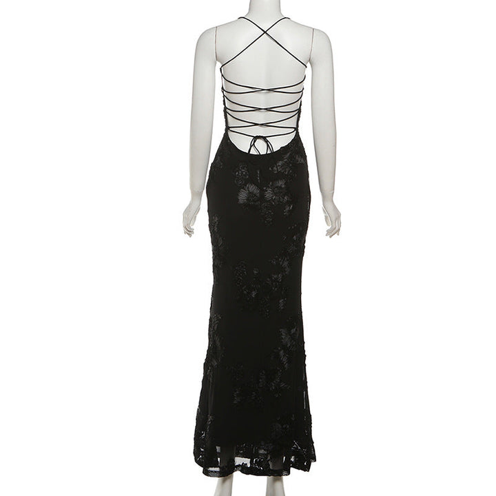Cross back mesh spaghetti strap maxi dress  | Festival Outfits Women