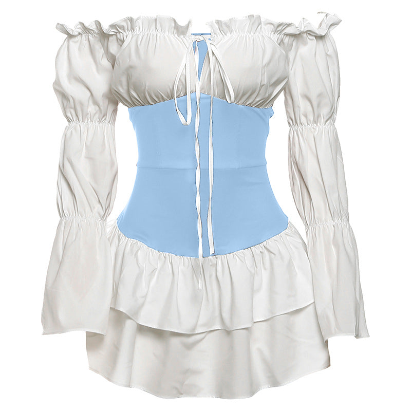 Long flared sleeve off shoulder ruched mini dress  | Festival Outfits Women