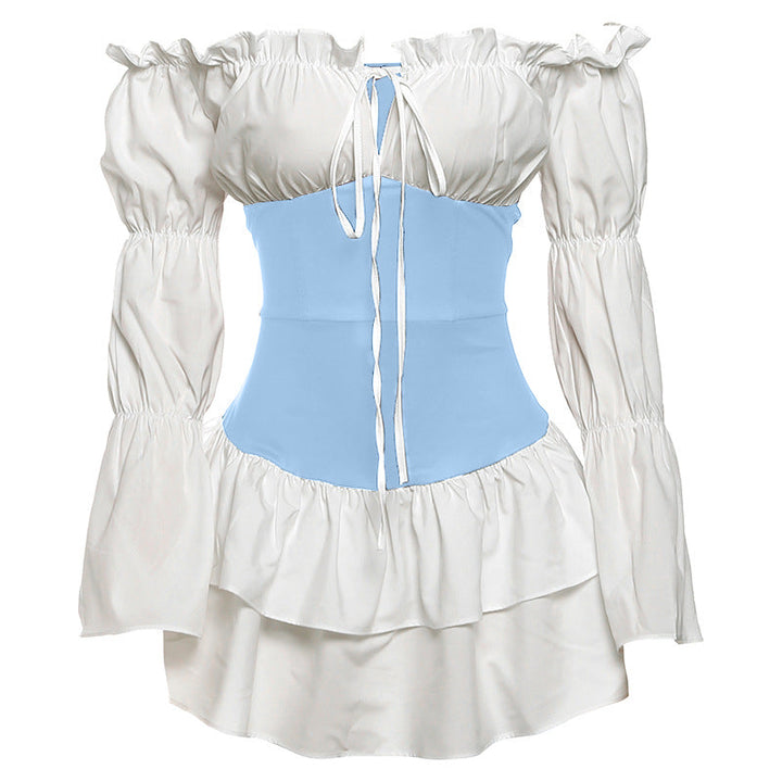 Long flared sleeve off shoulder ruched mini dress  | Festival Outfits Women