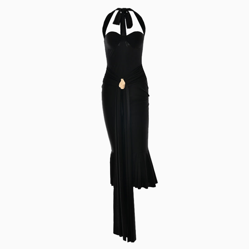 Halter self tie v neck backless midi dress  | Festival Outfits Women