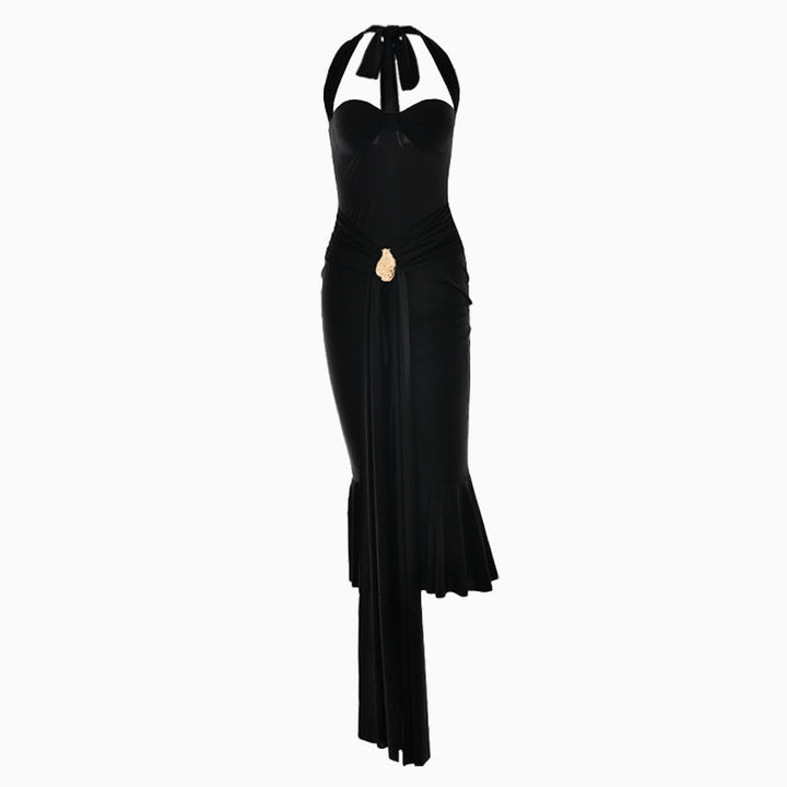 Halter self tie v neck backless midi dress  | Festival Outfits Women