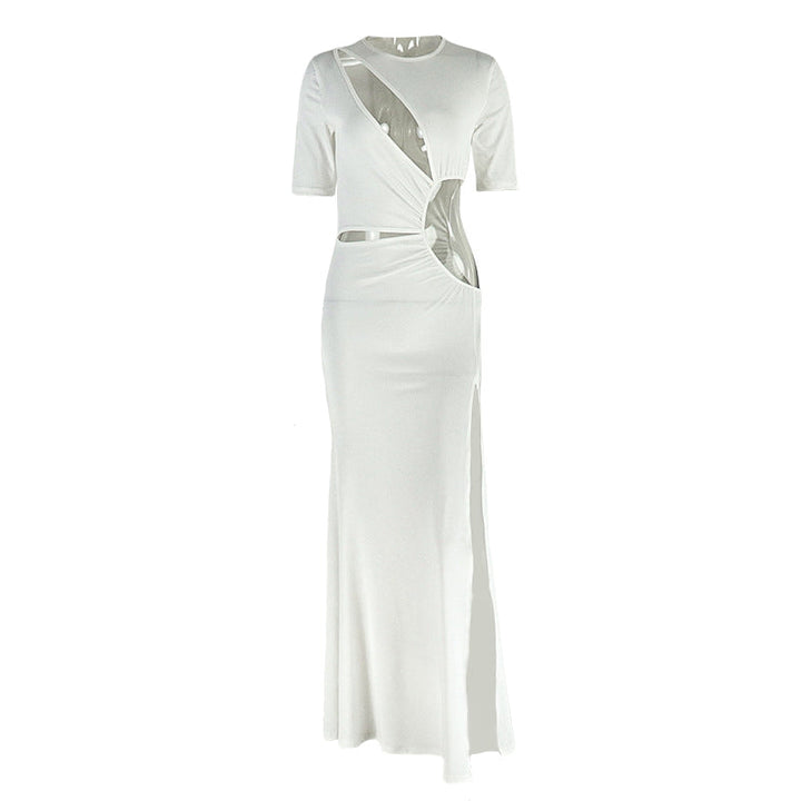 Crewneck hollow out slit long sleeve cut out maxi dress  | Festival Outfits Women