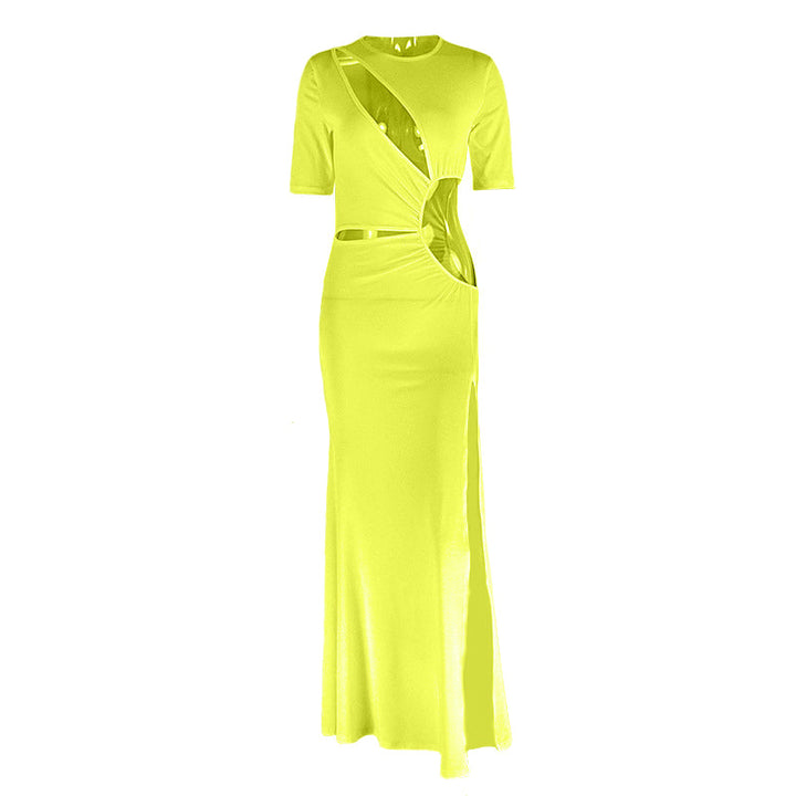 Crewneck hollow out slit long sleeve cut out maxi dress  | Festival Outfits Women