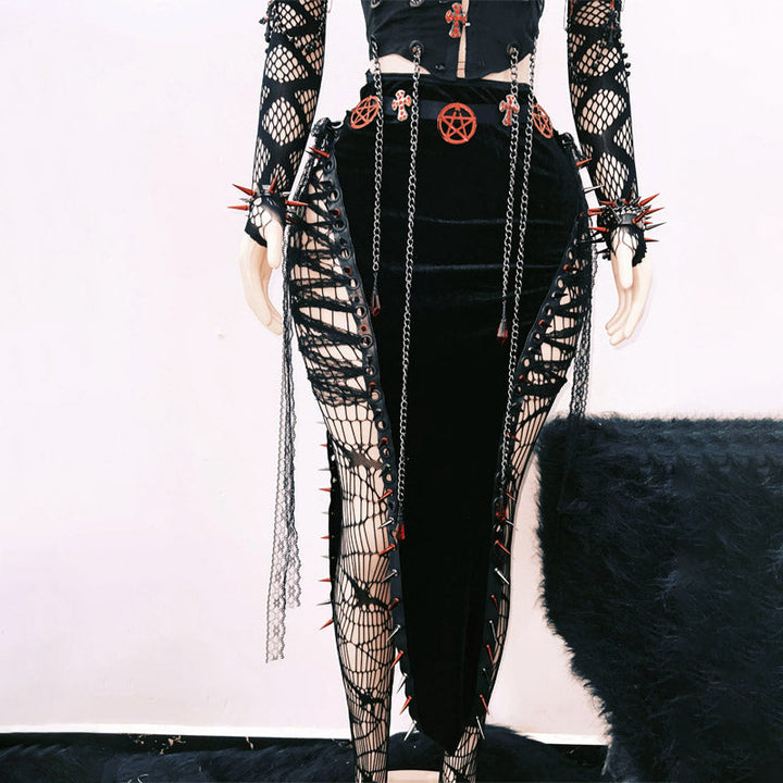 Metal chain rivet applique hollow out tube cut out top  | Festival Outfits Women