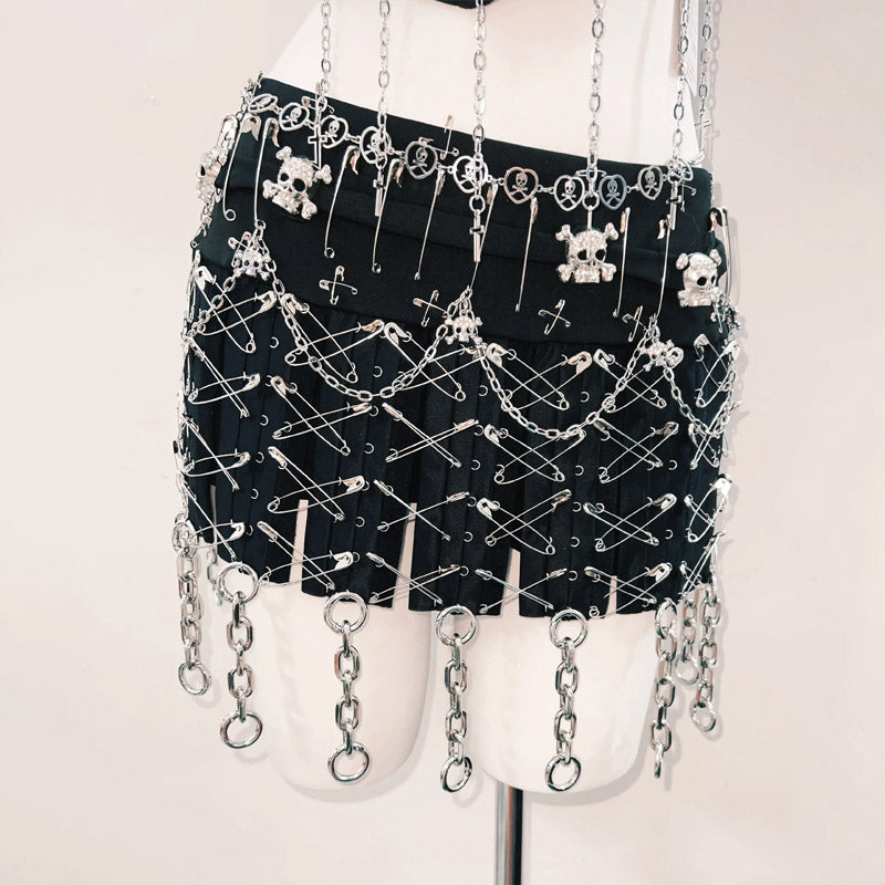 Metal chain skull applique corset cami top  | Festival Outfits Women