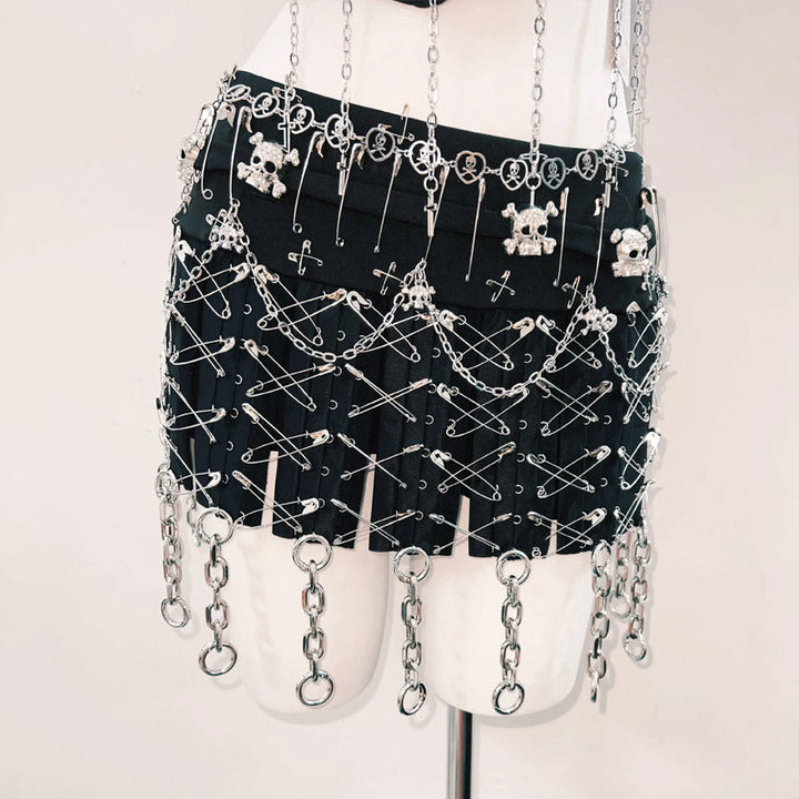 Metal chain skull applique corset cami top  | Festival Outfits Women