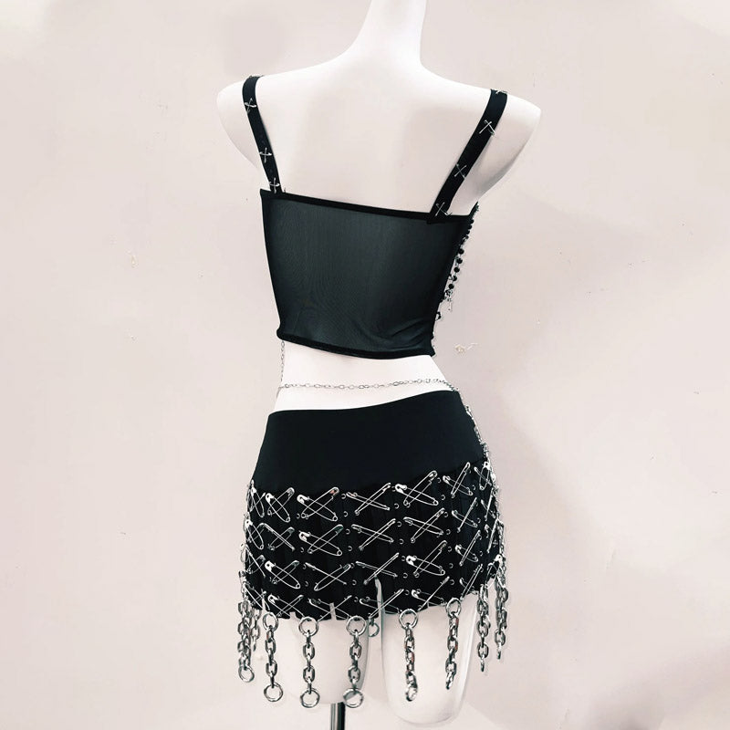 Metal chain skull applique corset cami top  | Festival Outfits Women