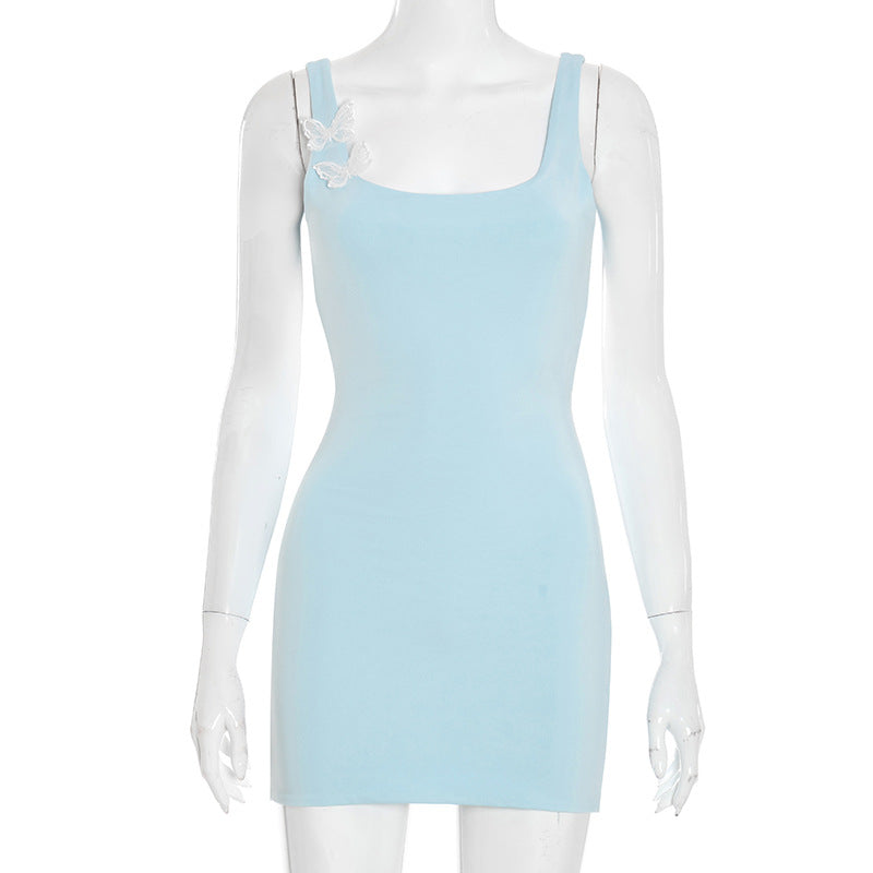 Square neck butterfly applique tank mini dress  | Festival Outfits Women