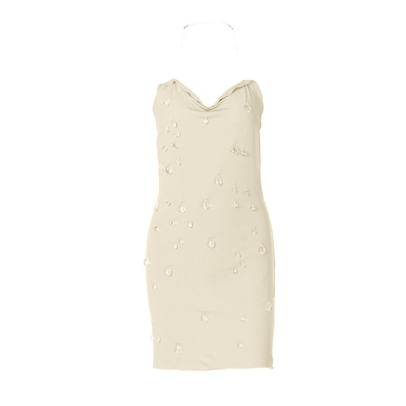 Cowl neck halter water drop applique mini dress  | Festival Outfits Women