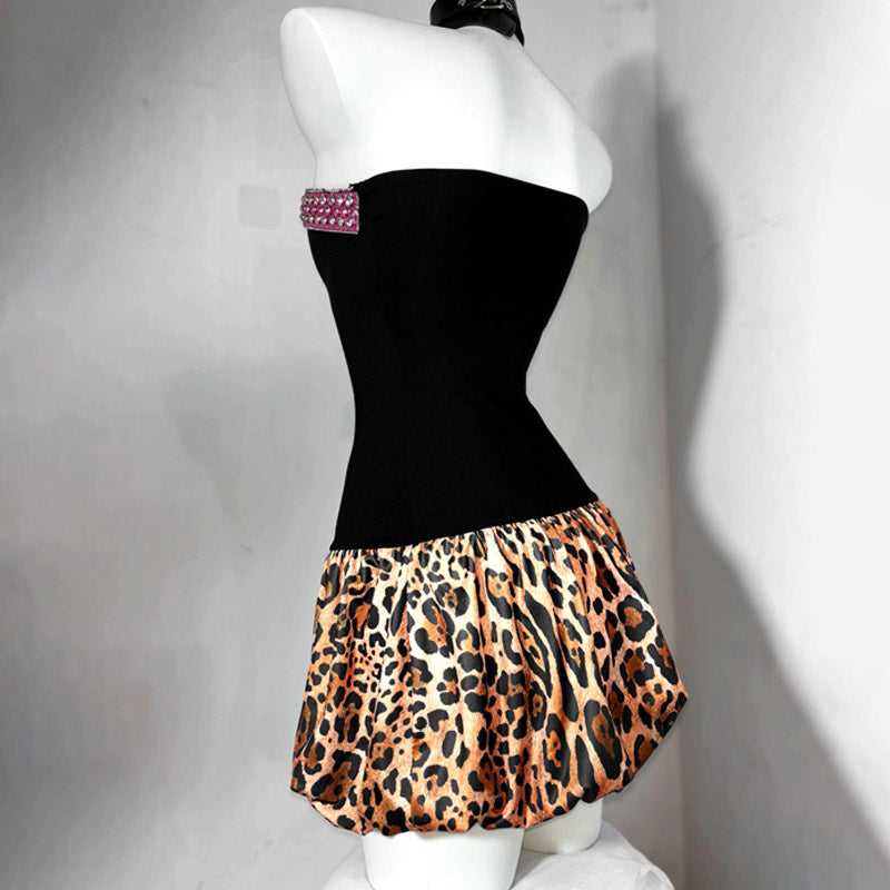 Leopard print beaded backless tube mini dress  | Festival Outfits Women  | Leopard Print Mini Dress