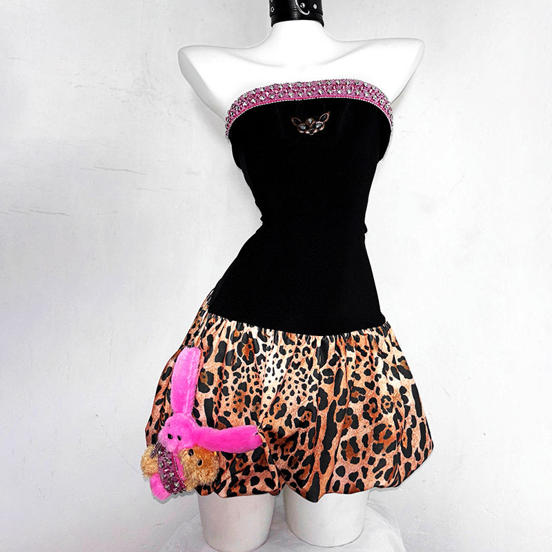 Leopard print beaded backless tube mini dress  | Festival Outfits Women  | Leopard Print Mini Dress