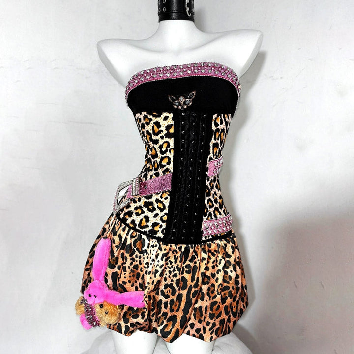 Leopard print beaded backless tube mini dress  | Festival Outfits Women  | Leopard Print Mini Dress