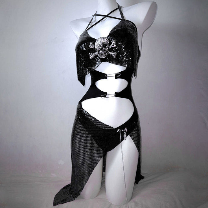 Hollow out skull applique backless cami bodysuit  | Festival Outfits Women