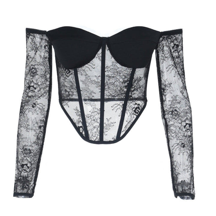 Off shoulder corset long sleeve lace top  | Festival Outfits Women