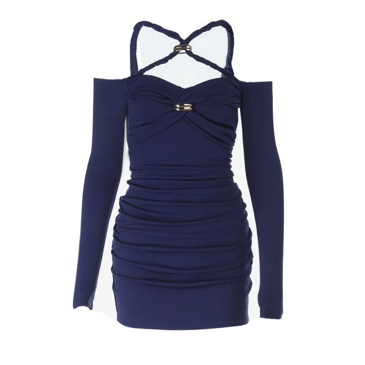 Cross front off shoulder ruched solid mini dress  | Festival Outfits Women