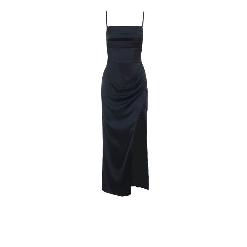 Square neck high slit ruched cami maxi dress  | Festival Outfits Women