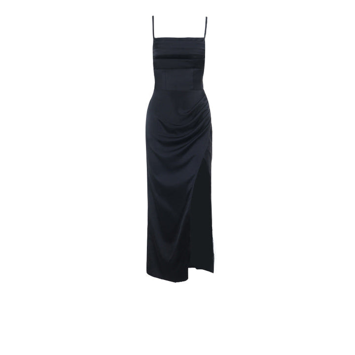 Square neck high slit ruched cami maxi dress  | Festival Outfits Women