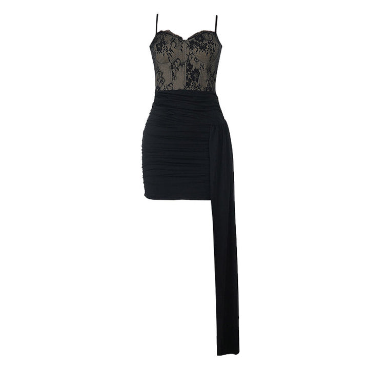 Ruched irregular lace zip-up cami mini dress  | Festival Outfits Women