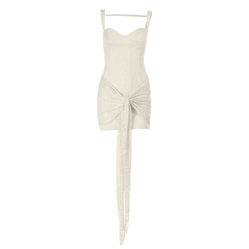 Lace v neck zip-up ruched cami mini dress  | Festival Outfits Women