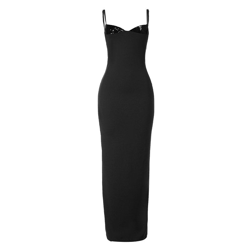 V neck backless solid cami maxi dress  | Festival Outfits Women