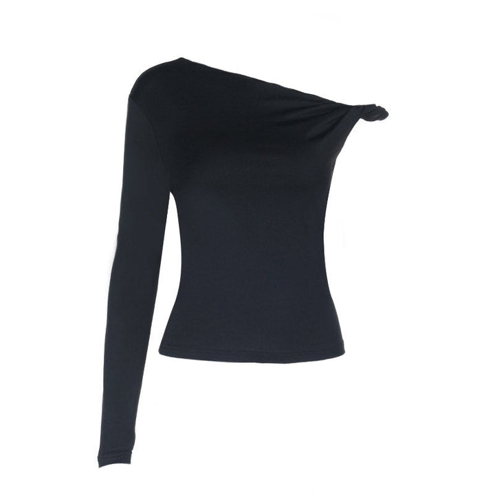 Irregular long sleeve one shoulder solid top  | Festival Outfits Women