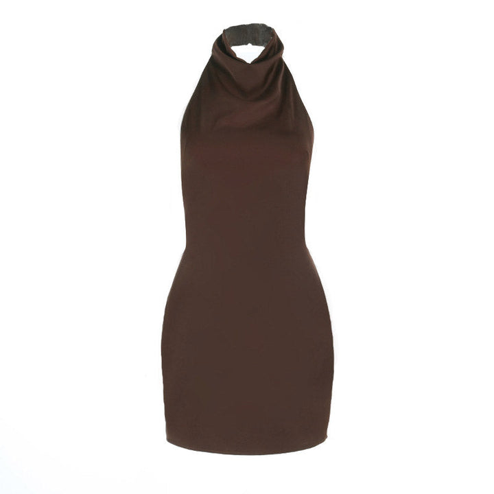 Halter button backless solid mini dress  | Festival Outfits Women