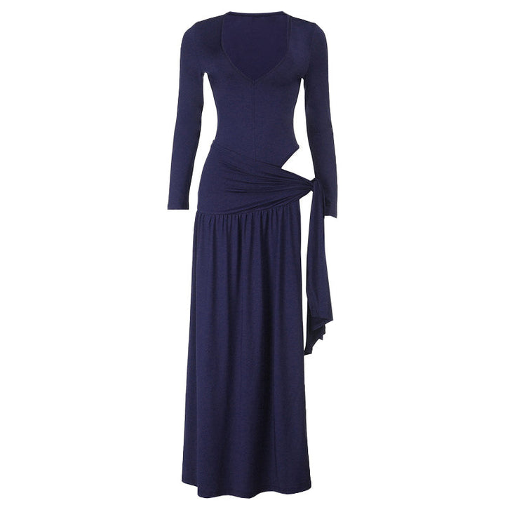 Long sleeve v neck ruched irregular maxi skirt set  | Festival Outfits Women