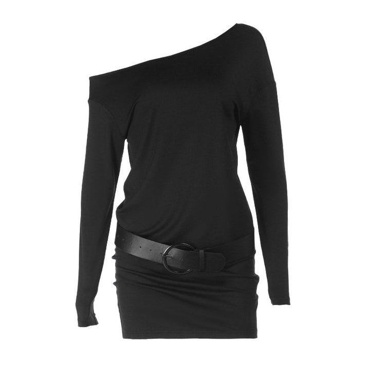 One shoulder long sleeve irregular mini dress  | Festival Outfits Women