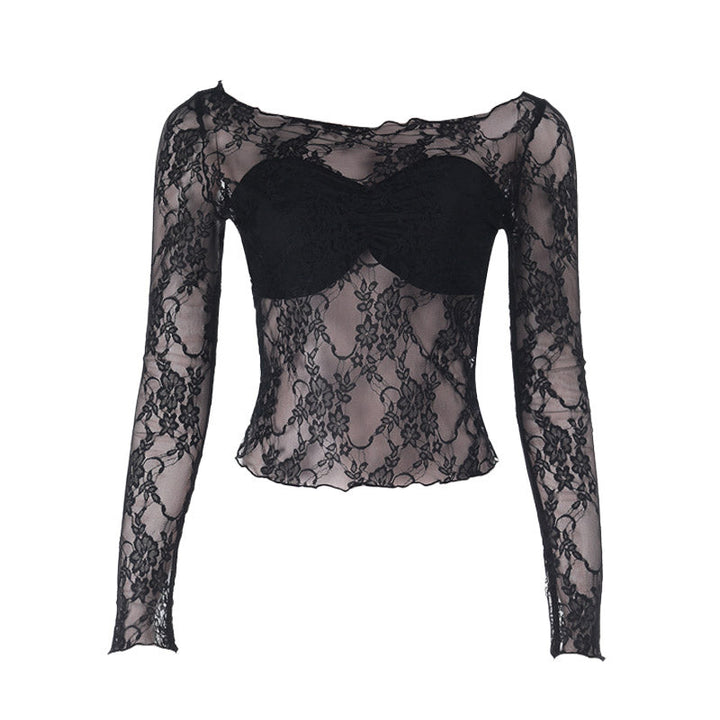 Long sleeve lace round neck solid top  | Festival Outfits Women
