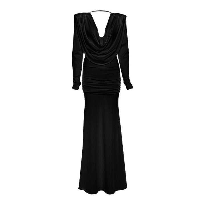 Long sleeve cowl neck ruched solid maxi dress  | Festival Outfits Women
