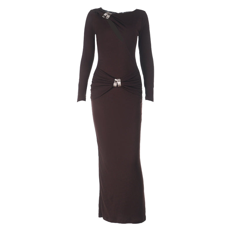 Long sleeve hollow out ruched irregular cut out midi dress  | Festival Outfits Women