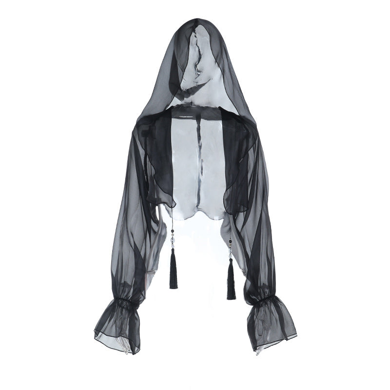 Hoodie long sleeve chiffon see through top  | Festival Outfits Women