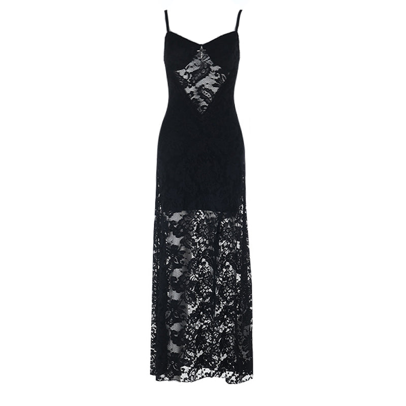 Lace slit lace up v neck cami maxi dress  | Festival Outfits Women-final-sale