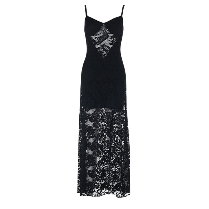 Lace slit lace up v neck cami maxi dress  | Festival Outfits Women-final-sale