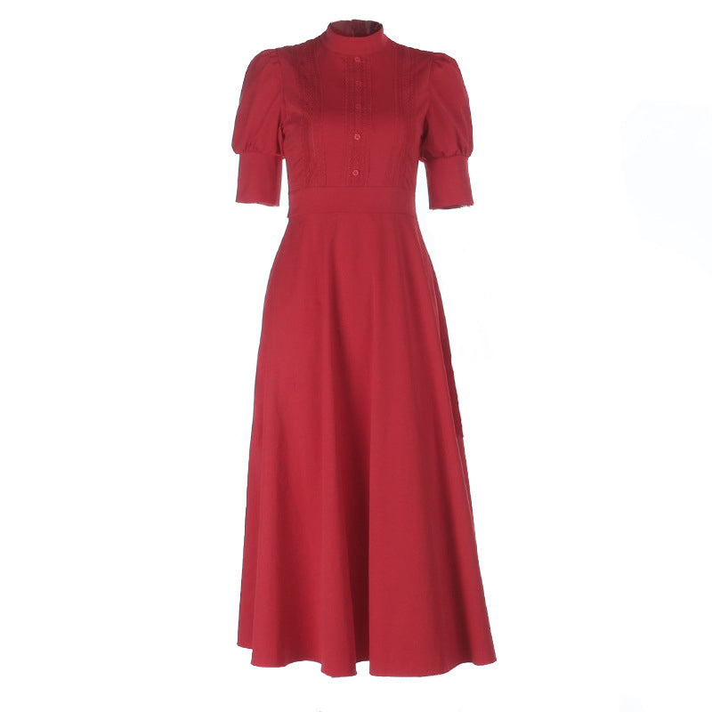 Short sleeve button zip-up high neck maxi dress  | Festival Outfits Women