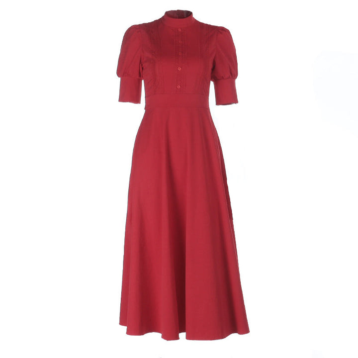 Short sleeve button zip-up high neck maxi dress  | Festival Outfits Women