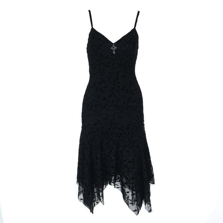 V neck print cross applique cami midi dress  | Festival Outfits Women