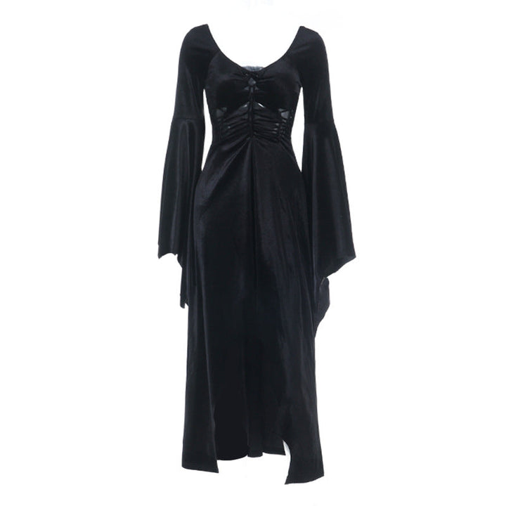 Long flared sleeve hollow out velvet cut out maxi dress  | Festival Outfits Women