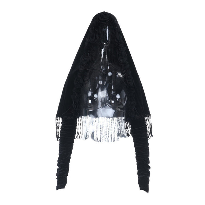 Long sleeve flower applique velvet tassels top  | Festival Outfits Women